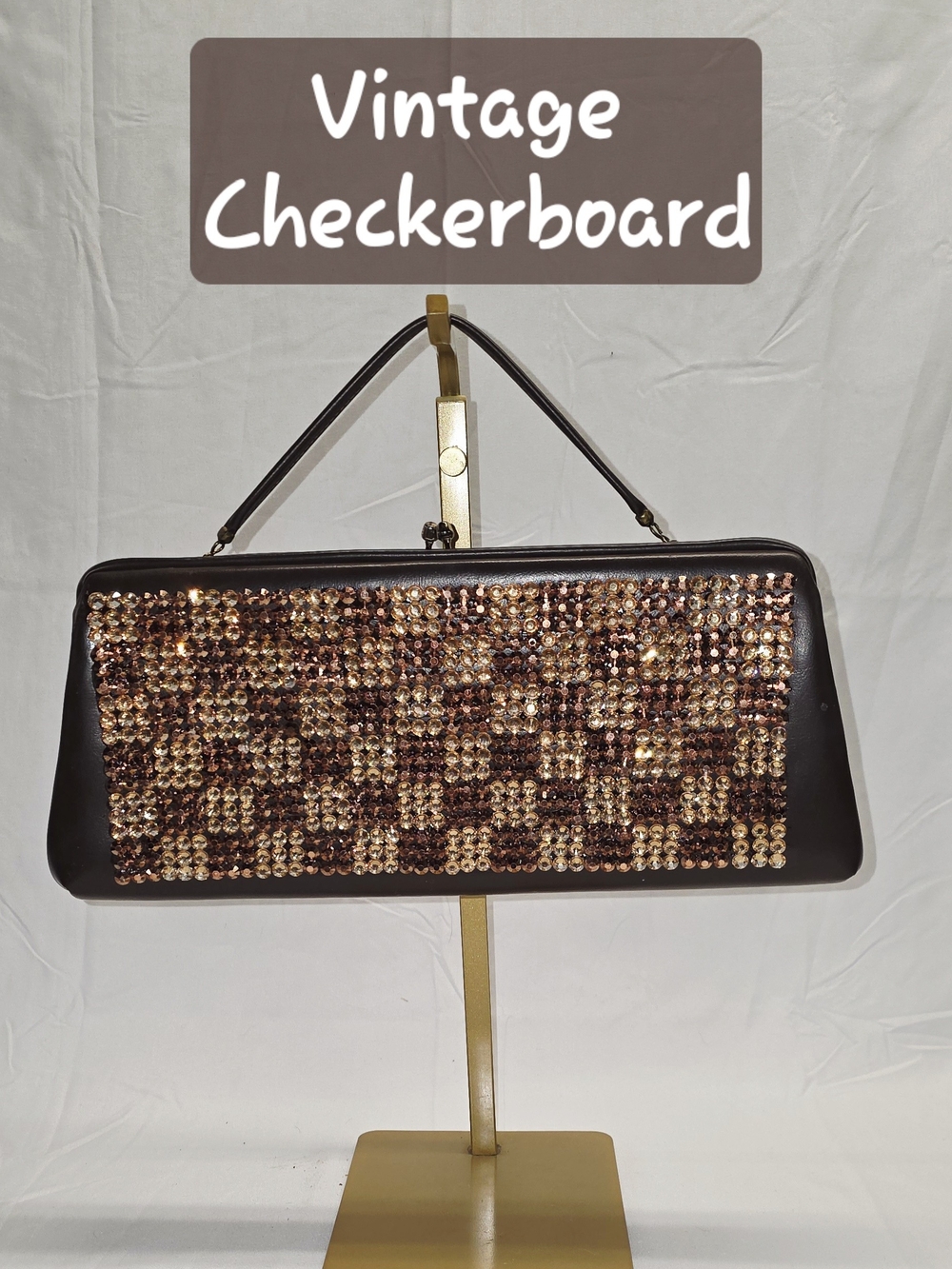 Handmade Pearl Chaos Vintage Leather Clutch - Vintage Checkerboard